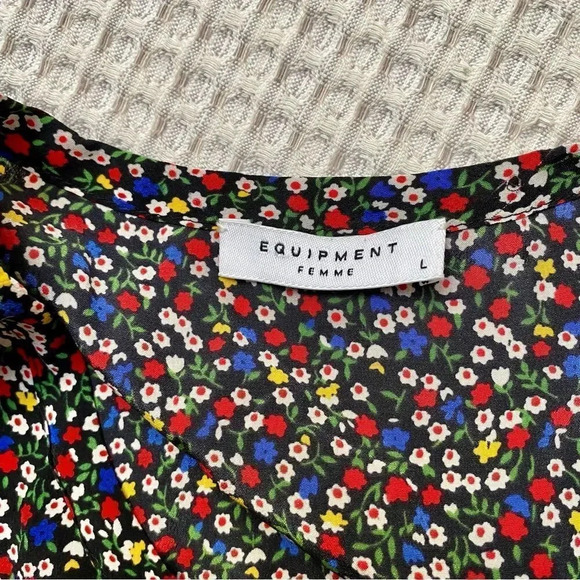 Equipment Liam Silk Blouse Large Floral & Animal Print Contrast Scoop Neck - Picture 12 of 13